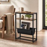 STILVORA Side Table with 3-Tier Storage in Rustic Brown & Black
