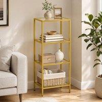 STILVORA 4 Tier Shelving Unit with Glass Shelves in Gold