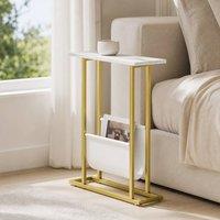 STILVORA Narrow Side Table with Fabric Shelf White