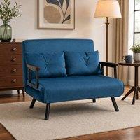 STILVORA 4-in-1 Double Sofa Bed with Pillows in Blue Velvet