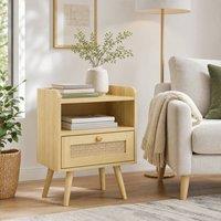 STILVORA Set of 2 Bedside Tables with Drawer & Shelf in Natural