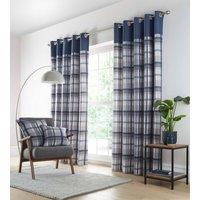 Portfolio Home Orleans Tartan Check Striped Fully Lined Eyelet Curtains 2 Panel Pair in Blue | Size: 168 cm width x 183 cm drop
