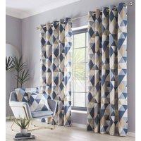 Portfolio Home Orleans Tartan Check Fully Lined Eyelet Curtains 2 Panel Pair in Blue | Size: 168 cm width x 229 cm drop