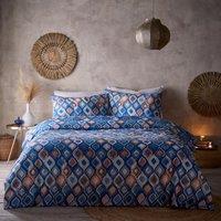 Portfolio Home Tangiers Geometric Duvet Cover Quilt Set with Pillowcase in Blue | Size: Super King