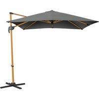 Christow 2.5m Cantilever Parasol Wood Effect Crank Tilt Garden Patio Umbrella in Grey