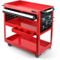Crystals 3 Tier Workshop Tool Trolley Cabinet with Drawer & Wheels in Red | Size: 10000mm x 520mm