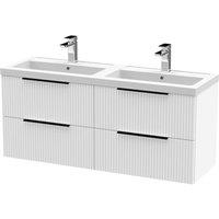 Balterley Fluted Front Wall Hung 4 Drawer Vanity Basin Unit, Satin White, 1200mm in White