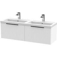 Balterley Fluted Front Wall Hung 2 Drawer Vanity Basin Unit, Satin White, 1200mm in White