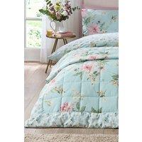 Catherine Lansfield 'Avebury Floral' Reversible Quilted Bedspread in Duck Egg Blue