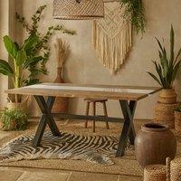Wyld Haus Vouvant Live Edge Acacia Dining Table Glass Inlay & Black X Frame in Natural