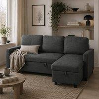 Wyld Haus Sesune Yoli Charcoal Grey Pull Out Corner Sofa Bed Storage & Side
