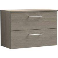 Balterley Level 800mm Wall Hung 2 Drawer Vanity Unit with Worktop - Solace Oak in Brown