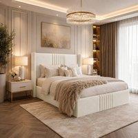 Desire Deco Plush Velvet Brooks Wingback Upholstered Bed Frame in Cream | Size: King