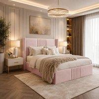 Desire Deco Plush Velvet Brooks Wingback Upholstered Bed Frame in Pink | Size: King