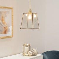 ValueLights Susie Pair of Glass Pendant Lantern Case Easy Fit Lamp Shade with LED Bulbs in Gold