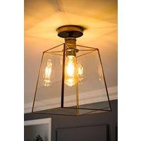 ValueLights Susie Glass Lantern Lamp Shade Flush Ceiling Light with Filament Bulb in Bronze