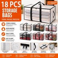ATEK 18 Pack Moving Boxes & Storage Bags Oversized Packing Bags with Backpack Straps, Zippers & Handles Heavy-Duty for College Dorm in Clear
