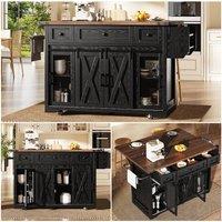BTM Kitchen Island Trolley Extendable Worktop Power Outlet Storage in Black