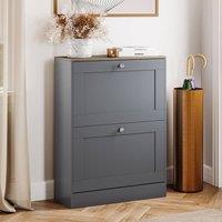 HD Designs 2 Drawer Shoe Cabinet Flip Down Shoe Storage Organizer in Grey