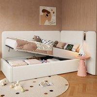 BTM 3ft Single Daybed Upholstered Storage Bed USB Reading Light in Beige