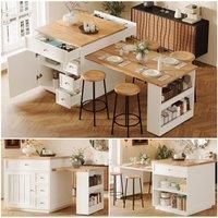 BTM Extendable Kitchen Island Drawers Rolling Storage Kitchen Cart in White