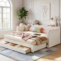 BTM Daybed Sofa Bed Trundle Storage Drawers USB Charging Boucle Beige Pink | Size: Single