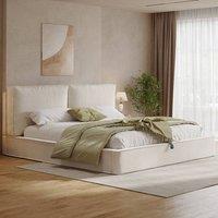 BTM Double Ottoman Storage Bed Lift Up Hydraulic Bed Boucle Upholstered in Beige