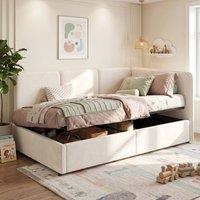 BTM 3FT Ottoman Daybed Storage Velvet Chaise Lift Bed Frame Beige | Size: Single
