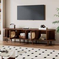 BTM Oval TV Stand Dark Walnut Rattan Sliding Doors Storage Cabinet