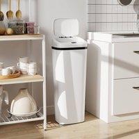 HOMCOM 50L Sensor Bin, Stainless Steel Slim Kitchen Bin, Fingerprint-Proof in White