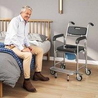 HOMCOM Transport Beside Shower Chair with Wheels & Padded Seat, Black