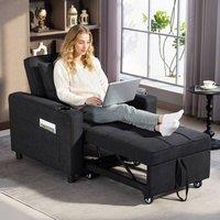 HOMCOM 3-in-1 Sofa Bed, Convertible Sleeper Chair with Adjustable Backrest in Black | Size: 1 Seater