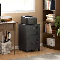 HOMCOM 3 Drawer File Cabinet Rolling Filing Cabinet for A4 & Letter in Black