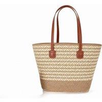 BluCore Large Woven Shoulder Tote Bag with Zip Closure in Beige