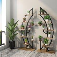 Costway Set of 2 Tall Wooden 8-Tier Plant Stand Rack Curved Half Moon Shape Ladder Shelf in Natural