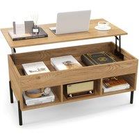 Gymax Lift Top Coffee Table Central Table With Large Compartmen Metal Legs in Khaki