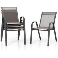 Gymax Set of 4 Patio Chairs Stackable Metal Dining Chair with Armrests in Grey