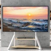 NESTLUNE White Universal TV Floor Stand Adjustable Height TV Trolley Cart