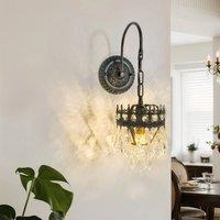 NESTLUNE Crystal Wall Lights Palace Wall Lamp for Bedroom in Black