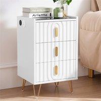 SPETLEK Modern LED Bedside Table with Drawers Bedside Cabinet D in White | Size: 0.6m2