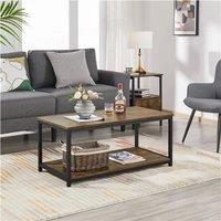 EONLION Coffee Table with Storage Shelf in Brown | Size: 100 cm