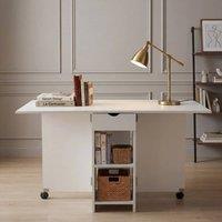 EONLION Foldable Dinner Table with Wheels in White | Size: 100 cm