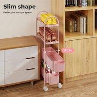 KORVIXA Slim Stroage Trolley Pink/4 Tier in Pink | Size: 90 cm x 35 cm