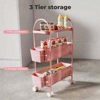 KORVIXA Slim Stroage Trolley Pink/3 Tier in Pink | Size: 50 cm x 70 cm