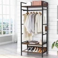 Kelvenix Rustic Wooden Clothes Garment Rail in Brown