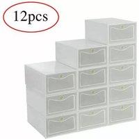 FLAVORA 12x Clear Plastic Stackable Shoe Storage Box Foldable Organiser A