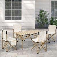 Living and Home Portable Folding Camping Table with 4 Chairs in Beige