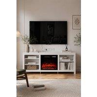 Living and Home 2-in-1 Electric Fireplace TV Stand with Remote, 12 Flame Colours, White