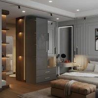 Sliding Wardrobes 4U High Gloss 2 Door Mirrored Wardrobe with Drawers W80cm x H200cm in Grey