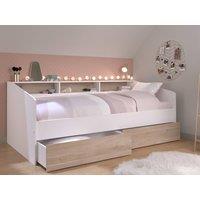 Vente-unique Bed 90 X 190/200 Cm With Storage - White & Natural - PAULETTE in Light Oak | Size: Single